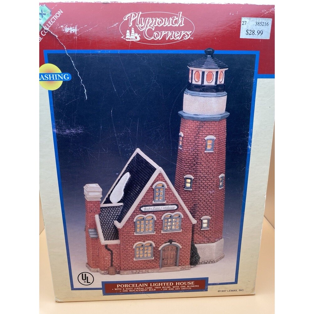 VTG LEMAX PLYMOUTH CORNERS 1997 CHRISTMAS VILLAGE ROCKY POINT LIGHTHOUSE #75245